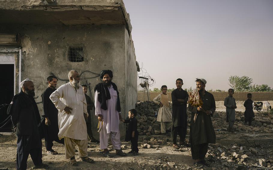 Haji Torjaan Musafir’s shop was destroyed three times during the war, forcing him to rebuild each time, in Marja, Afghanistan, on June 13, 2022.
