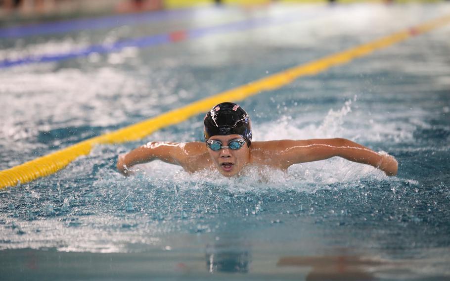 Lakenheath's Jason Dalope won the boys 12 200 butterfly at the European Forces Swim League Long Distance Championships in Dresden, Germany.