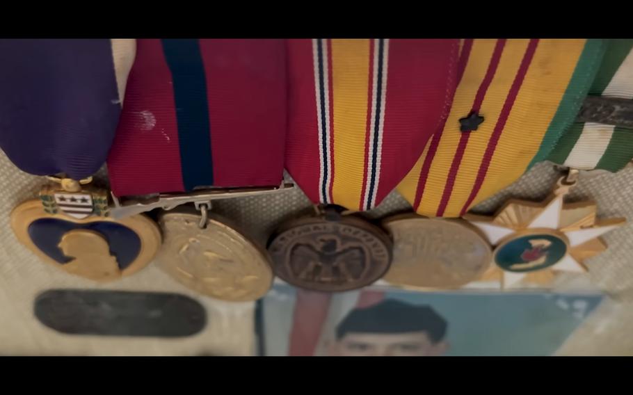 Charles Armitage’s medals he received for service in the Marine Corps during the Vietnam War hang in his home in Conroe, Texas.