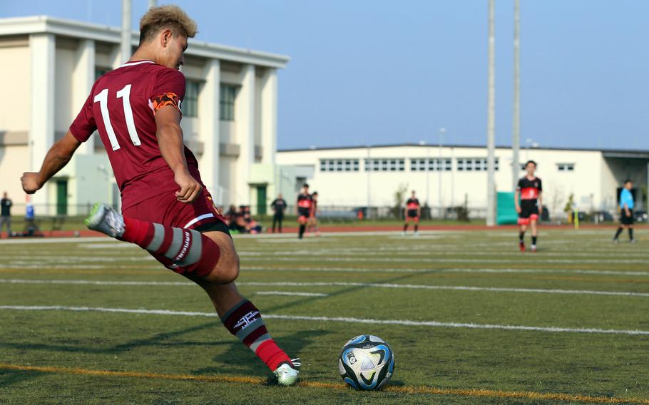 Ren Spinosi gets set for a big kick.