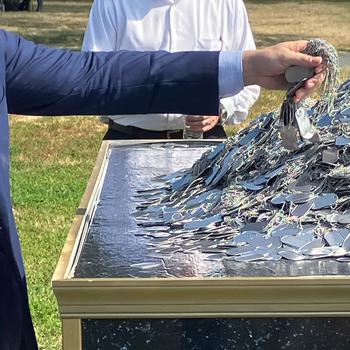 A display of 150,000 dog tags to represent the number of veterans who have died by suicide since Sept. 11, 2011.