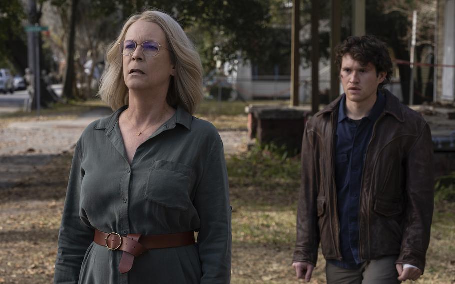 Jamie Lee Curtis, left, and Rohan Campbell star in “Halloween Ends.” 