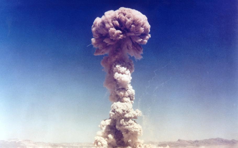 A test detonation of a tactical fission bomb in 1951. Russian scientists have patented a nuclear bomb simulator created to train ground troops on how to operate after a radioactive blast, state-controlled news agency Tass reported this week.