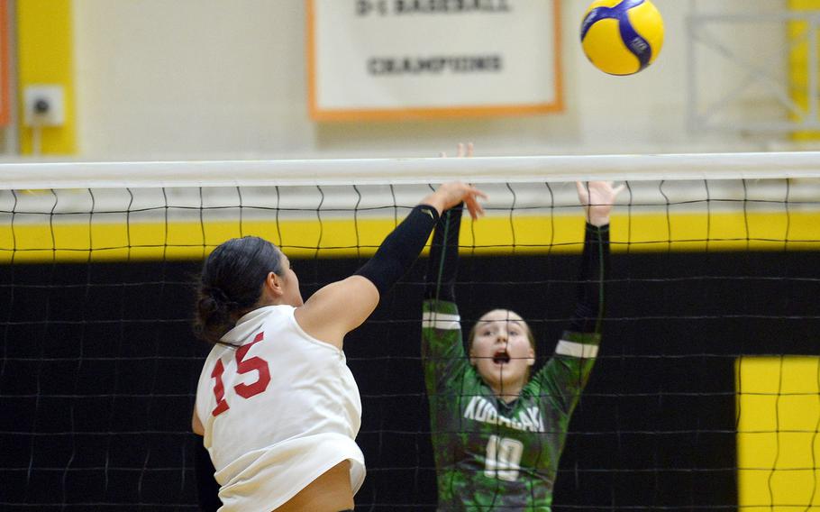 Leona Turner led the Red Devils with five kills; Kubasaki’s backup setter Jackie Mitchell recorded 21 assists.