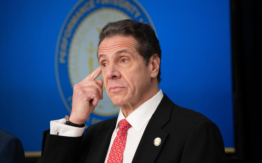 New York Gov. Andrew Cuomo attends a briefing in Manhattan on March 2, 2020. Cuomo's lawyer on Friday, Aug. 6, 2021, criticized N.Y. Attorney General Letitia James' investigation into allegations of sex harassment as fitting a predetermined narrative. 