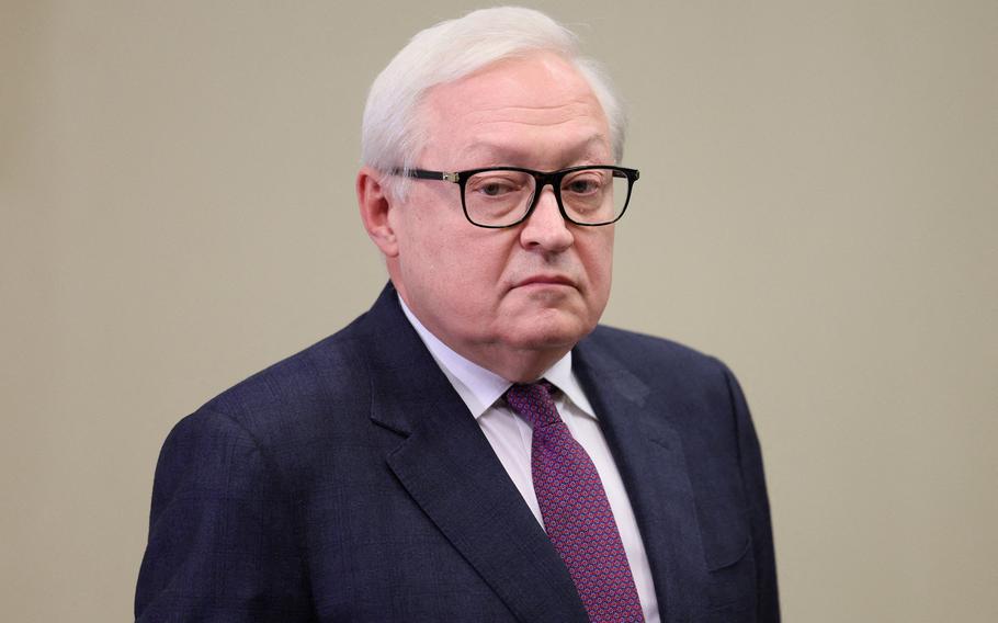 Russian Deputy Foreign Minister Sergei Ryabkov attends a meeting chaired by Russian President Vladimir Putin on operational issues, including the course of Russia-Ukraine conflict and the continuing conflict between Israel and Hamas, at the Novo-Ogaryovo state residence outside Moscow, Russia October 16, 2023. 