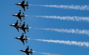 The United States Air Force Air Demonstration Squadron "Thunderbirds" perform a series of demonstrations during the Fort Lauderdale Airshow April 29 - May 1, 2022, in Fort Lauderdale, Florida. This was the team’s first beach show of the season. (U.S. Air Force photo by Tech. Sgt. Nicolas A. Myers)