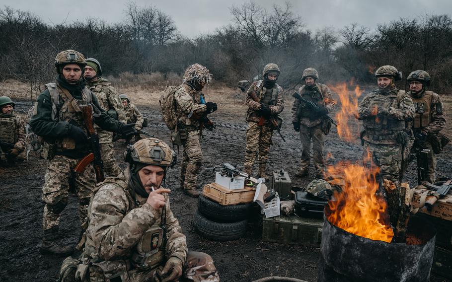 Ukrainian recruits training in the Donbas region in February. 