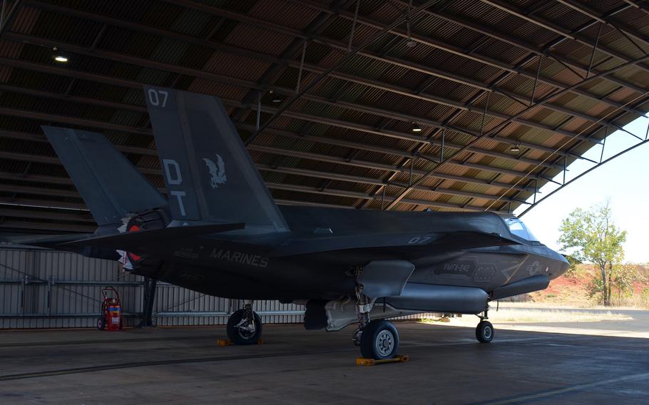 A Marine Corps F-35B Lightning II stealth fighter takes refuge from the sun at Royal Australian Air Force Base Tindal in the Northern Territory, Thursday, Sept. 1, 2022.