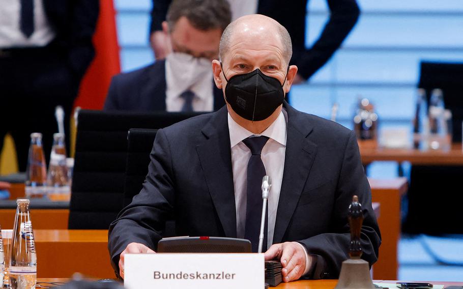 German Chancellor Olaf Scholz leads the weekly cabinet meeting at the Federal Chancellery in Berlin, Germany, on Feb. 23, 2022. (Michele Tantussi/Pool/AFP via Getty Images/TNS)