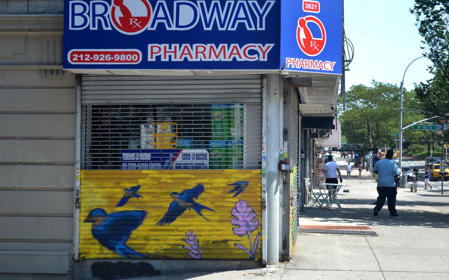 New murals by artist Marthalicia Matarrita on West 149th Street in Manhattan, seen on June 26, 2022, replaced ones damaged by graffiti. 