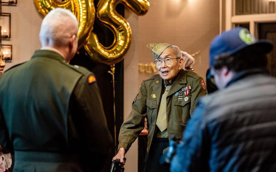 Fred Cheong Lee is shown at his 95th birthday party in 2019, where he received his Congressional Gold Medal certificate.