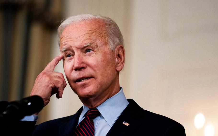 President Biden delivers remarks regarding the U.S. debt limit in the State Dining Room at the White House on Monday. 