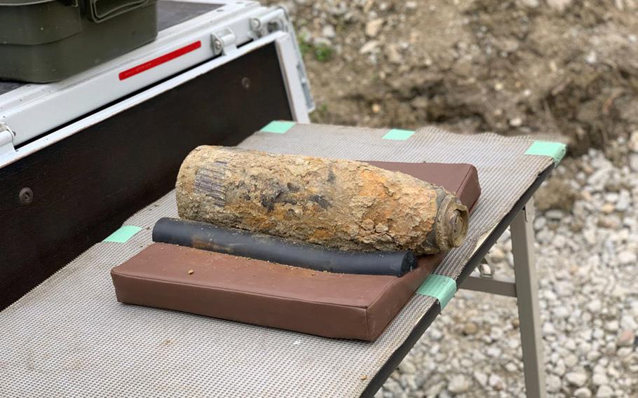 A World War II-era shell at a construction site in Okinawa, Japan.