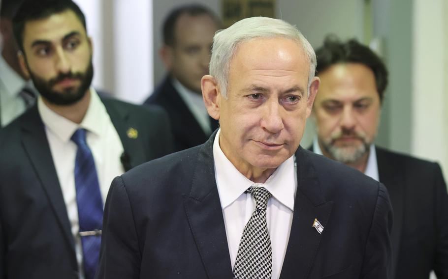 Israeli Prime Minister Benjamin Netanyahu attends a hearing at the Magistrate’s Court in Rishon LeZion, Israel, Monday, Jan. 23, 2023. Netanyahu has made a surprise trip to Jordan to meet with King Abdullah II.