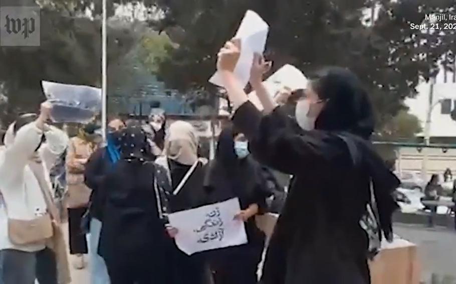Protestors in Iran in September 2022. Campus actions have taken place nearly every day since mid-September, following the death of 22-year-old Mahsa Amini in police custody after she was detained for an alleged clothing violation.