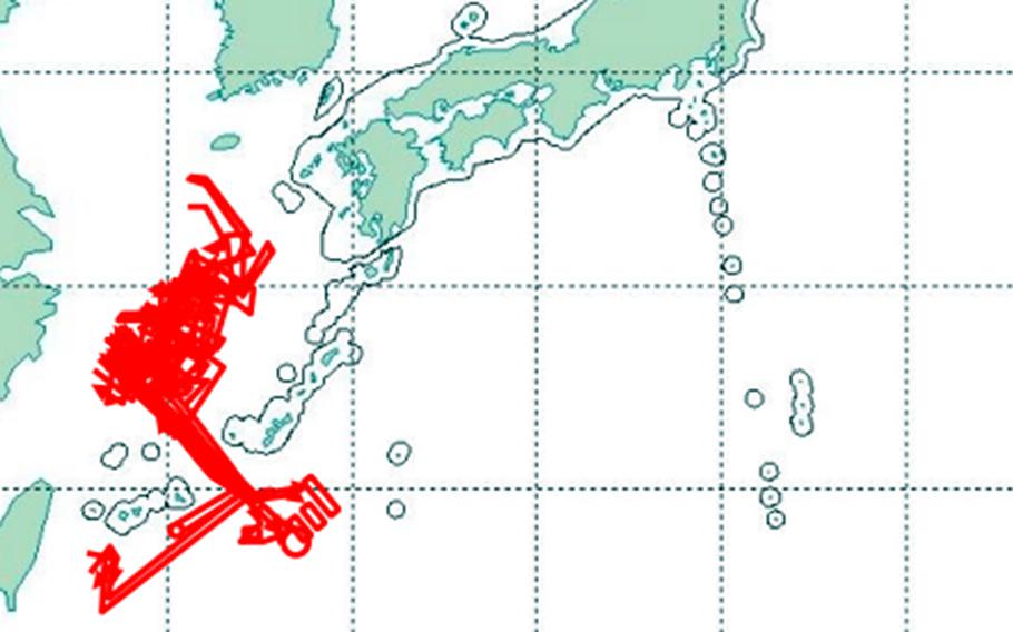 The 187 Chinese aircraft that approached Japanese airspace between July 1 and Sept. 30, 2021, are represented by red lines, according to this graphic from Japan's Joint Staff.