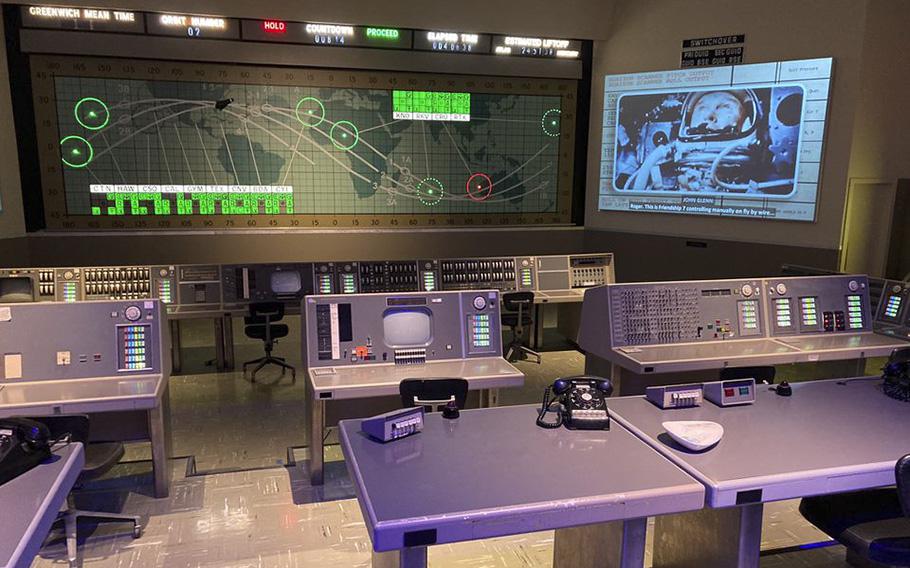 A re-creation of mission control during John Glenn&apos;s famous orbit of Earth in 1962.
