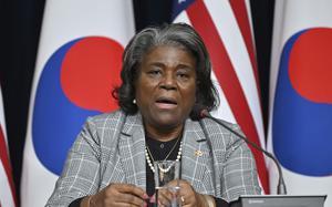 U.S. Ambassador to the United Nations Linda Thomas-Greenfield speaks during a press conference at the American Diplomacy House in Seoul Wednesday, April 17, 2024.