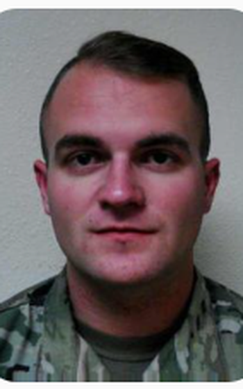 Photo of Spc. Taylor Adam Lee in uniform from the shoulders up.
