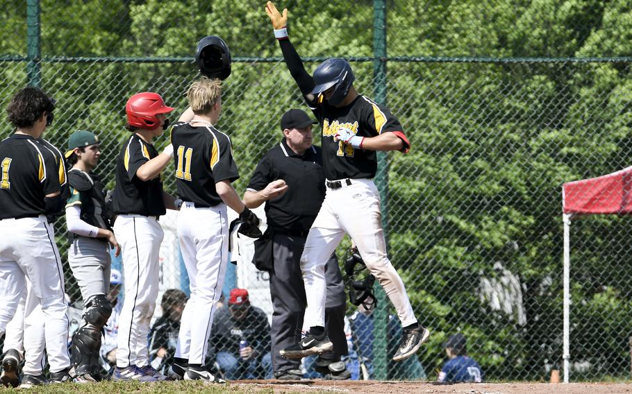 Hayden Foley celebrates a home run.