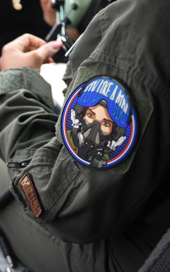 Airmen wore a patch signifying the 37th Airlift Squadrons first all-women training flight on March 18, 2022, at Ramstein Air Base, Germany.