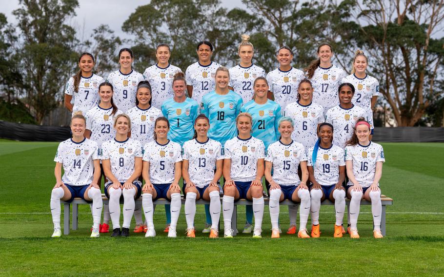 The United States poses for the official team photo for the FIFA Women’s World Cup during USWNT Training at Bay City Park on July 16, 2023, in Auckland, New Zealand. 