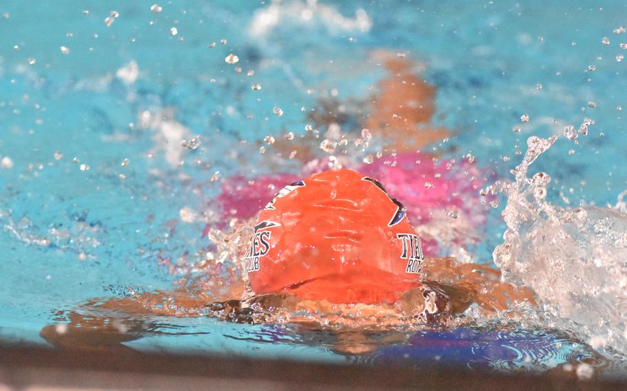 Like many of those swimming in freestyle events Saturday, Rota’s Joyah Rawles kept her head under the water as much as possible at the European Forces Swim League Long Distance Championships at Lignano Sabbiadoro, Italy.