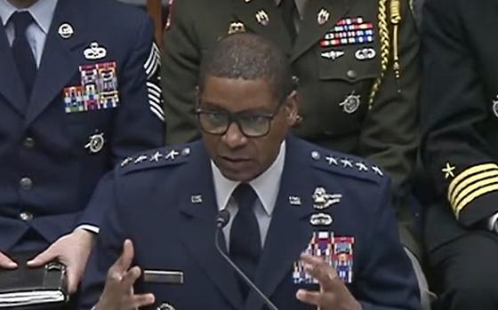 Air Force Gen. Randall Reed, head of U.S. Transportation Command, testifies during a hearing.