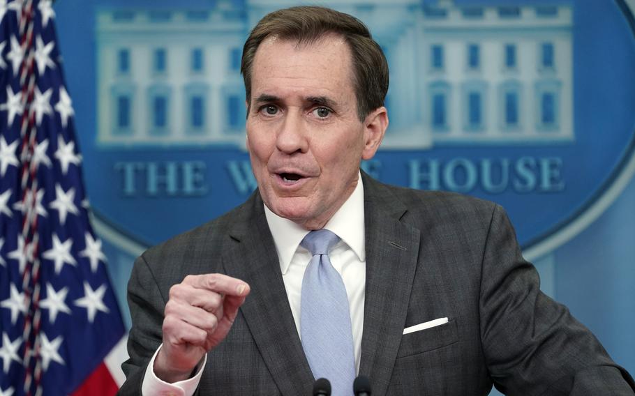 National Security Council spokesman John Kirby speaks during the daily briefing at the White House in Washington, Friday, Feb. 10, 2023.