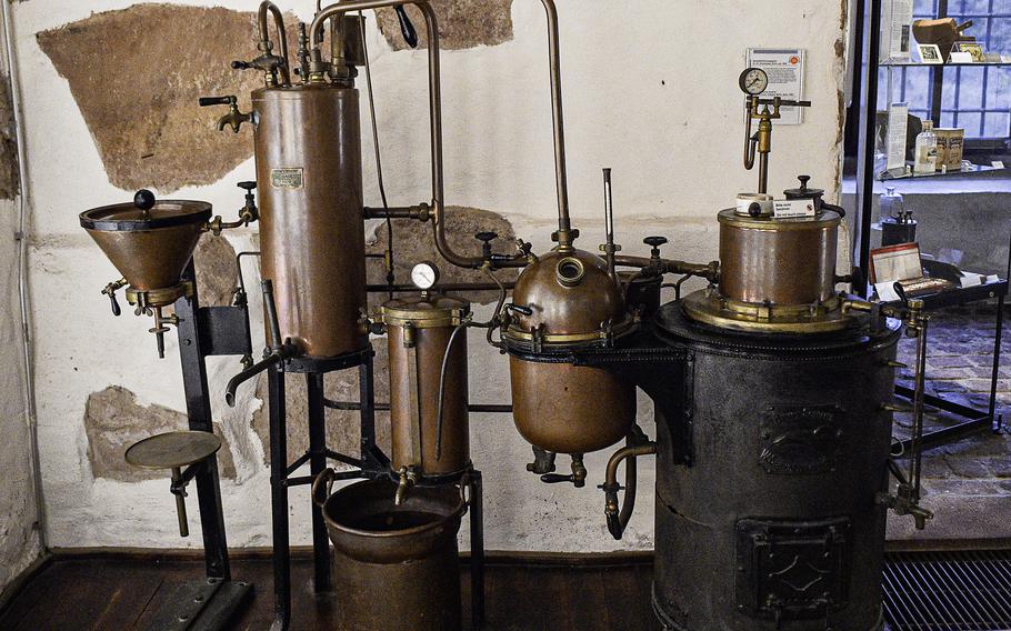 This stream distillation machine from around 1890 is found in the German Pharmacy Museum in the Heidelberg Castle in Heidelberg, Germany. It was one of the many tools introduced in the late 19th century for making pharmaceuticals.