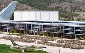 U.S. AIR FORCE ACADEMY, Colo. -- U.S. Air Force Academy cadets  form ranks and prepare to march towards Mitchell Hall during noon meal formation, April 30, 2024, at the Academy’s Terrazzo in Colorado Springs, Colo. This tradition dates back to the founding of the Academy, the tradition helps the Commandant and Squadron Commanders assess the current state of discipline among the Cadet Wing. (U.S Air Force Photo by Ray Bahner)
