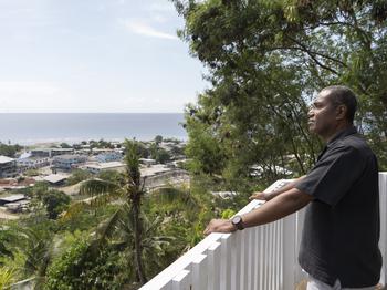 Peter Kenilorea Jr. looks out over Honiara. The opposition lawmaker says he was approached via an intermediary in 2019 and offered $1 million and land in the capital if he would say "nice things" about China. 