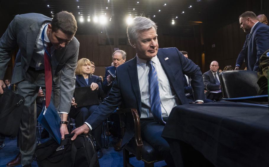 FBI director Christopher Wray on Capitol Hill in March 2023.