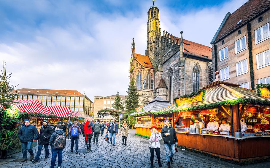 Tourists mingle in Nuremberg’s Christkindlesmarkt, one of  Germany’s oldest Christmas markets. Ansbach and Spangdahlem are among the on-base groups planning a visit to Nuremberg.
