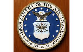 FILE - The logo of the Department of the U.S. Air Force at the United Staes embassy, in Berlin, Aug. 10, 2007. (AP Photo/Michael Sohn, File)