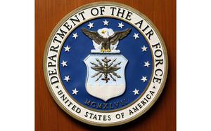 FILE - The logo of the Department of the U.S. Air Force at the United Staes embassy, in Berlin, Aug. 10, 2007. (AP Photo/Michael Sohn, File)