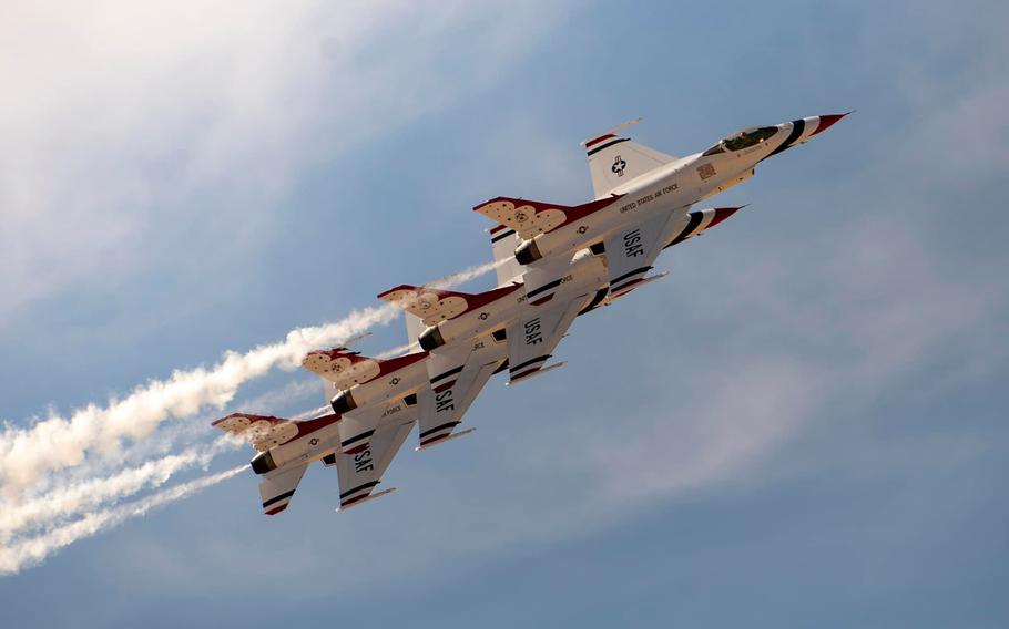 The U.S. Air Force Thunderbirds peform at the Alamogordo (N.M.) air show on April 7, 2022.