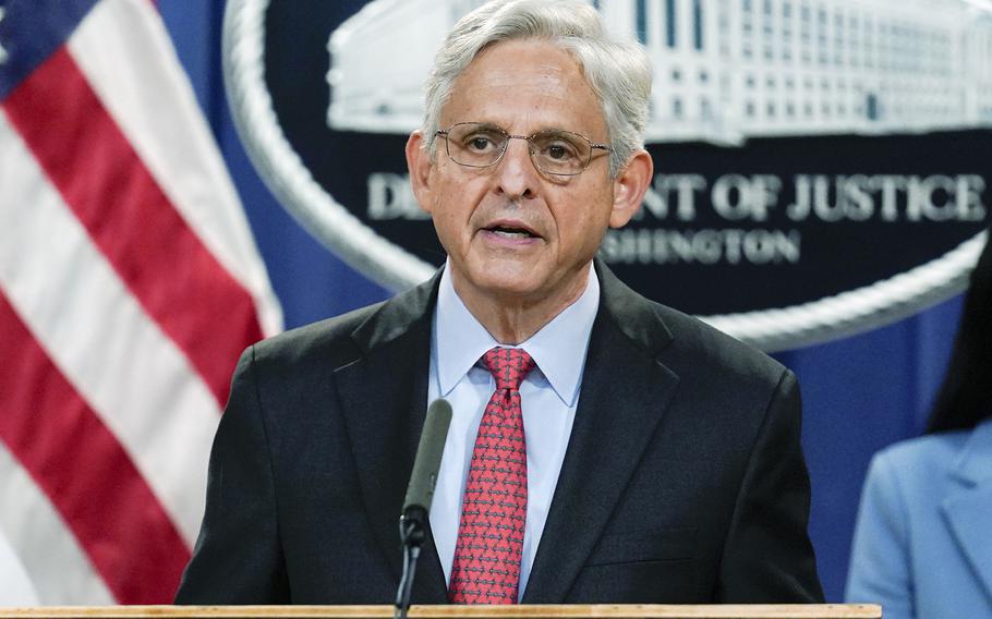 Attorney General Merrick Garland, speaking at the Justice Department in Washington, on Thursday, Sept. 9, 2021, announces a lawsuit to block the enforcement of new Texas law that bans most abortions .