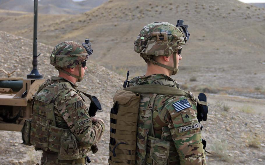 Soldiers of the 4th Infantry Division provide security in Afghanistan in 2018. In the future, a digital fiber could be stitched into uniforms and used to monitor soldiers' movements, vital signs and exposure to toxins, Army researchers said in a statement released June 14, 2021.