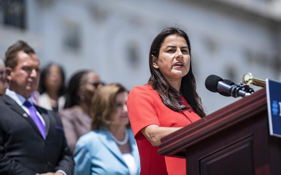 Rep. Nanette Barragán, D-Calif., speaks during a news conference on May 19, 2022.
