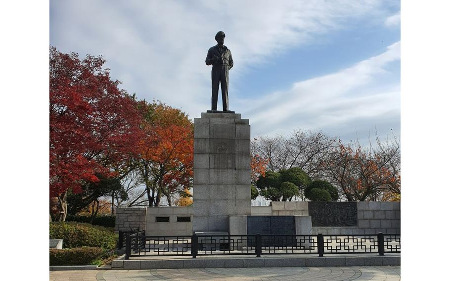 The statue of Gen. Douglas MacArthur in Incheon, South Korea, on Nov. 27, 2021. 