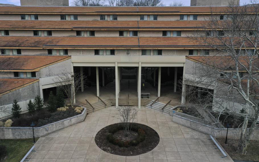 An aerial view of the National Conference Center in the Lansdowne area of Leesburg last month. Some in the Loudoun County community have opposed the use of the site for processing as many as 1,000 Afghan evacuees per month.