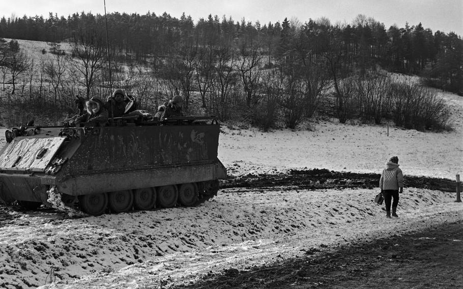 “Blue Forces” battled “Orange Forces” in the Grafenwoehr-Vilseck area during the multi-day Carbide Ice exercise, part of Reforger I, as locals went about their day. Both 24th and 19th Infantry Division took part in the “battle.”