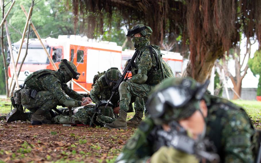 Taiwanese soldiers from the 1st Special Operation Battalion participate in a 12-day exercise in this photo tweeted by Taiwan’s Ministry of National Defense, Nov. 14, 2022.