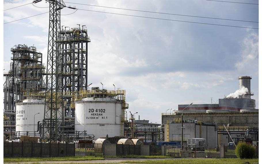 Installations and pipes at a PKN Orlen SA refinery on June 15, 2022, in Plock, Poland. 