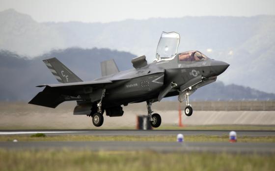 An F-35B Lightning II with Marine Fighter Attack Squadron 211 lands at Marine Corps Air Station Iwakuni, Japan, May 10, 2025.