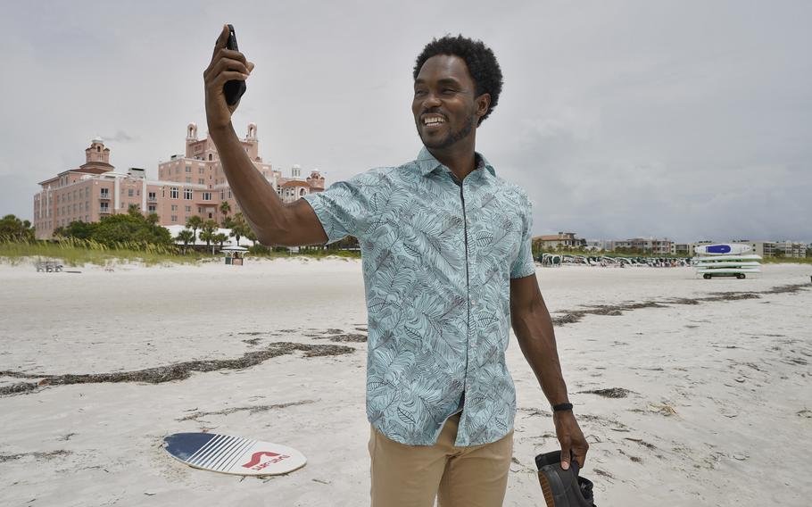 Jared Wofford poses for photos outside of the Don CeSar hotel June 17 in St. Petersburg, Fla. Wofford portrays a bartender in the Amazon series "Life's Rewards," an original, scripted TV series commissioned by travel marketers in St. Petersburg and Clearwater, Fla.