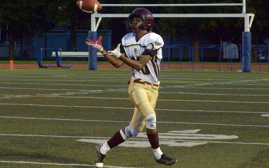 Matthew C. Perry receiver Shion Fleming hauls in a 61-yard scoring pass on the game's third play.