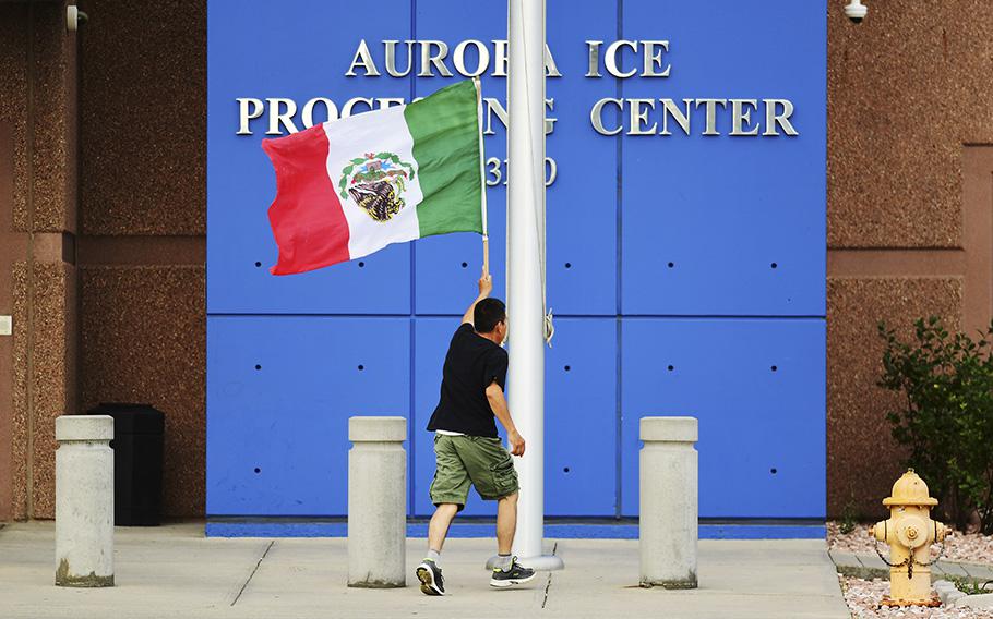 About 2,000 protesters – disturbed about possible federal immigration roundups in Denver, where an estimated 50,000 people live in the country illegally – rallied at an ICE detention facility in Aurora, Colorado, on July 12, 2019. 